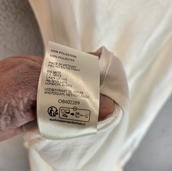 Free People Women Satin Midi Slip Dress Sz M Ivory Adj Straps Side Slits Elegant - Picture 13 of 15